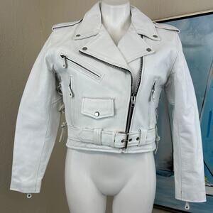 Leather King white leather moto jacket size women’s med
